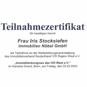 Teilnahmezertifikat Immobilienkongress 2024