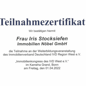 Teilnahmezertifikat – Weiterbildungsveranstaltung IVD April 2022